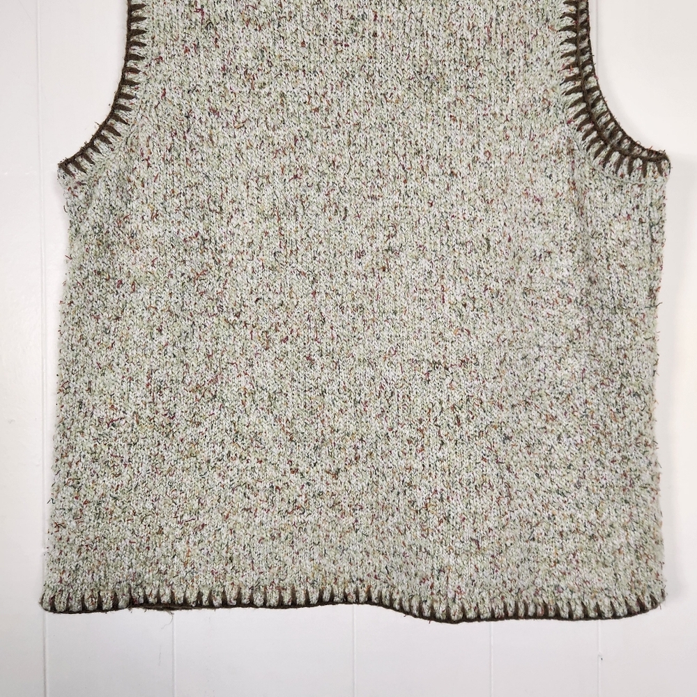 Vtg Christopher & Banks Hand Embroidered Oatmeal Zipper Sweater Vest Size 1x - Picture 10 of 16